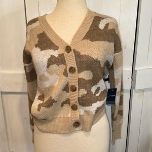 NWT Lucky Brand Cream Camo Button Cardigan Sweater
